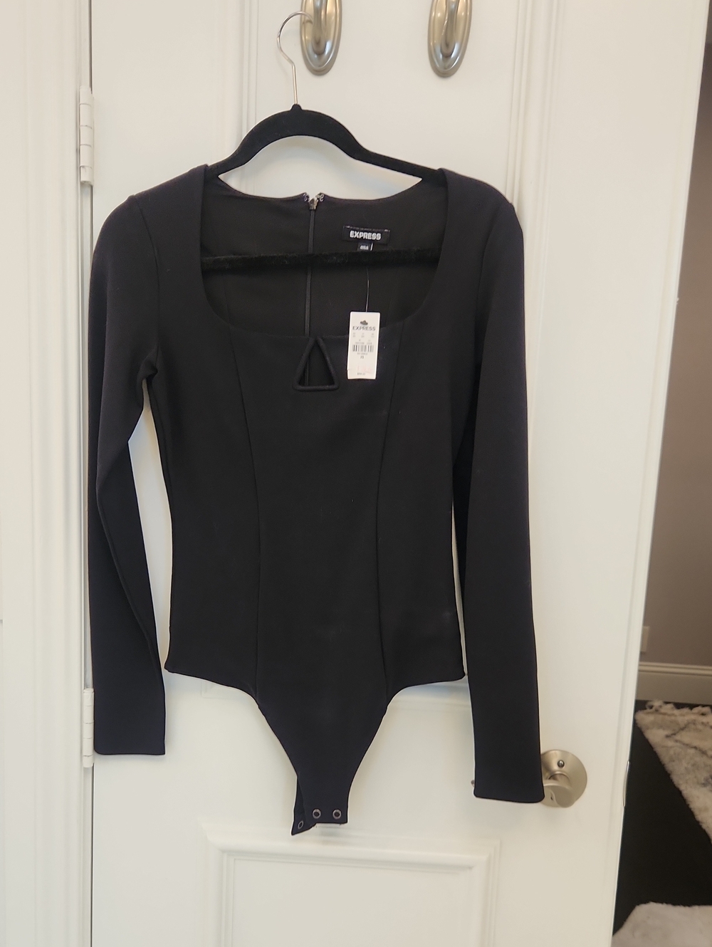 Express Black Long-Sleeve Scoop-Neck Bodysuit
